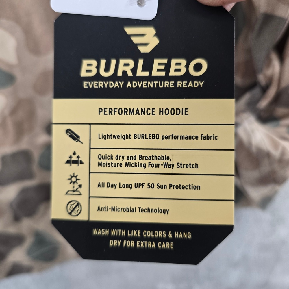 BURLEBO Performance Hoodie Mens XL Tan Camo Duck Hunt UPF 50 Sun Protection - Picture 3 of 6